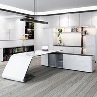 Bureau de direction futuriste moderne épuré noir et blanc brillant écologique avec rangement, direct usine OEM/ODM