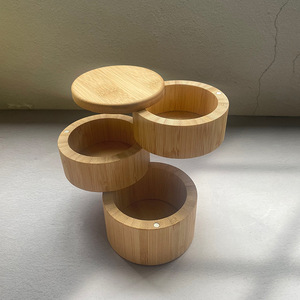 Boîte de stockage d'<span class=keywords><strong>épices</strong></span> <span class=keywords><strong>à</strong></span> assaisonnement en bambou <span class=keywords><strong>à</strong></span> 3 compartiments Sel celler Pepper Bowls Salt Container Holder - Product Image 4