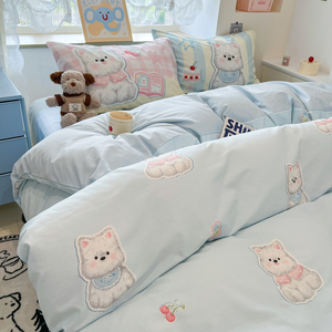 Set di Quattro Pezzi di Biancheria da Letto in Cotone a Fibra Lunga con Ricamo di Peonie, Lenzuola, <span class=keywords><strong>Federe</strong></span>, Set Copripiumino - Product Image 5