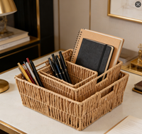 Panier de rangement rectangulaire en corde de papier tressée, style moderne, écologique, avec poignées, haute qualité, multifonctionnel, couleur personnalisable, pour la maison