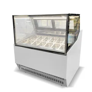 Armário de sorvete refrigerado a ar usado em Supermercado Café Bar Gelato Vitrine com 12 Bandejas