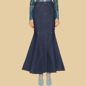 Custom Mesh Printed Long Sleeve Top <strong>Zip</strong> <strong>Fly</strong> <strong>with</strong> <strong>Button</strong> <strong>Closure</strong> Mermaid Denim Skirt Two Piece Sets - Product Image 6