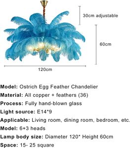 Современная художественная подвеска романтическая креативная подвесная свеча люстра с оттенком пера Современная Страусиная люстра - Product Image 6