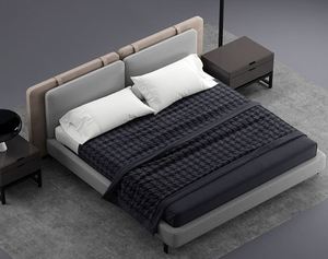 Lit de mariage moderne et élégant en cuir sur mesure, style villa de luxe léger, double, en tissu, italien, avec revêtement doux pour chambre principale - Product Image 5