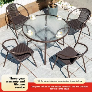 Conjunto de Mesa Plegable Moderna para Exteriores con Sillas de Ratán, <span class=keywords><strong>Sombrilla</strong></span> para Patio, Gimnasio, Hotel, Jardín, <span class=keywords><strong>Terraza</strong></span>, Balcón, Cafetería, Comedor y Ocio - Product Image 6