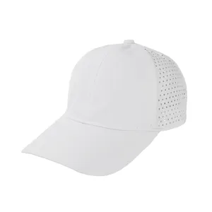 Guangzhou baseball caps hats supplier 6 Panel Waterproof Quick Dry Laser Cutting Logo Customized Blank white Baseball Cap