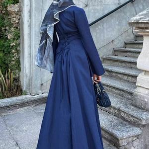 2025 vendita calda Abaya con coulisse regolabile in <span class=keywords><strong>lino</strong></span> da <span class=keywords><strong>donna</strong></span> abiti modesti moda abbigliamento islamico abito <span class=keywords><strong>lungo</strong></span> musulmano Abaya - Product Image 5
