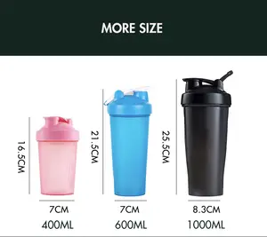 Botol pengocok Protein olahraga Fitness, botol pengocok Protein Logo kustom 400ml 600ml 1000ml dapat digunakan kembali