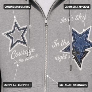 Sudadera con capucha extragrande de 400GSM gris con estampado de letras y apliques de estrellas, cremallera completa y cordón, para hombre, estilo urbano. - Product Image 2