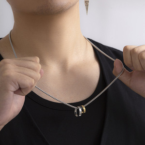 남성용 쥬얼리 목걸이 스테인레스 스틸 롤로 체인 목걸이 더블 링 목걸이 패션 - Product Image 3