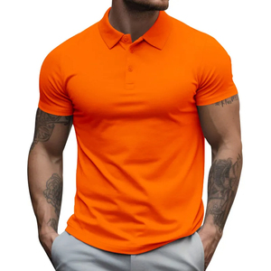Camiseta Deportiva Casual para Hombre, Transpirable, de Punto, para Verano, Color Sólido, Cuello Solapa, Naranja, Personalizable - Product Image 2