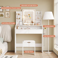 Table de Maquillage Professionnelle avec Grand Miroir, Étagères Cosmétiques, Prise Électrique et Support pour Outils Capillaires – Offre Spéciale Grossiste
