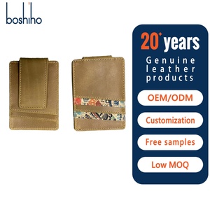 Vintage Unisex Crazy Horse Cowhide Leather RFID Blocking Portable Short Money Clip Thread Genuine Leather Polyester - Product Image 1