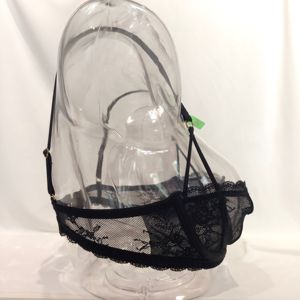 Reggiseno Balconette Nero Trasparente in Pizzo Floreale con Anello a V Dorato sul Davanti, Spalline Sottili Regolabili, Senza Ferretto, Vendita all'Ingrosso - Product Image 3