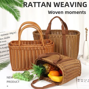 Cesto portaoggetti rettangolare in PP effetto rattan stile giapponese con manici per snack, pane, giocattoli e organizzazione cassetti <span class=keywords><strong>bagno</strong></span> - Product Image 3