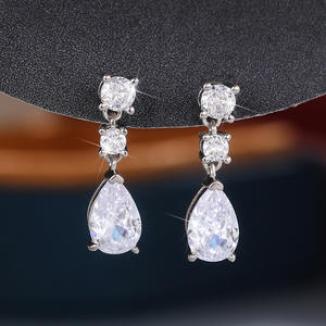 White Gold Pear Cut Zircon <b>Drop</b> <b>Earrings</b> Claw Setting Classic Women's Wedding Jewelry Crystal Rhinestone <b>Fashion</b> <b>Earrings</b> - Product Image 4