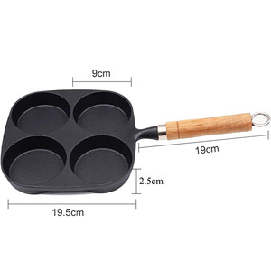Poêle à omelette et à œufs en fonte à quatre trous antiadhésive facile à nettoyer avec fond plat pour cuisinières à gaz et à induction - Product Image 3