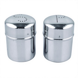 Juego de sal y pimienta de forma redonda pesada de primera calidad de acero inoxidable a precio mayorista con un elegante diseño clásico - Product Image 1