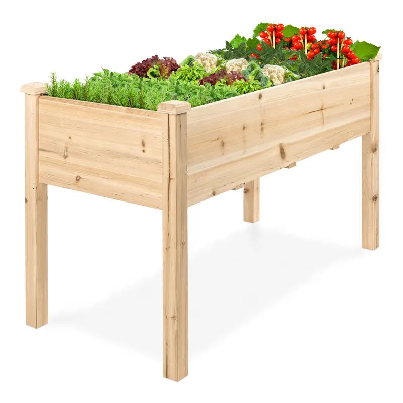 Natural Wood gardening plant pots growing vegetables flowers garden bed wooden raised planter box bed