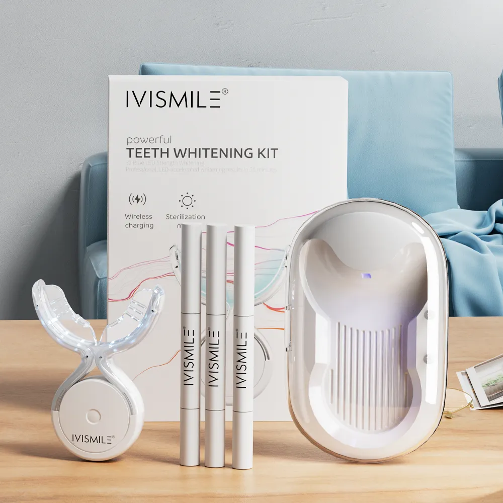 IVISMILE Kit Led professionnel de blanchiment des dents à domicile Kit de blanchiment des dents avec lumière LED et gels avec logo pour prothèses dentaires