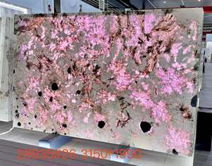 משטח עבודה למטבח מעוצב מאבן גרניט אלפינוס טבעי מודרני יוקרתי, שקוף, מלוטש, בצורת נוצה, עם עיצוב קריסטל. - Product Image 3