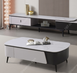 <span class=keywords><strong>Table</strong></span> <span class=keywords><strong>basse</strong></span> de salon de style minimaliste moderne avec rangement, plateau en pierre blanche neige de 6 mm, écologique et durable - Product Image 2