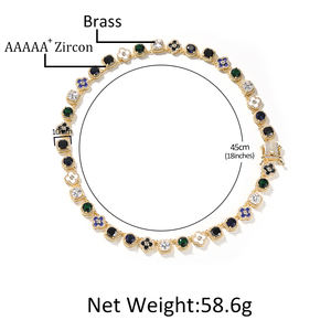 UWIN 패션 모노그램 클로버 요소 여러 가지 빛깔의 바게트 CZ 빈티지 지르코니아 링크 체인 목걸이 여성과 남성 - Product Image 4