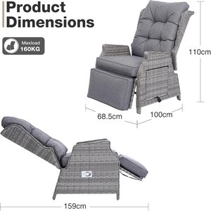 Tumbona <span class=keywords><strong>de</strong></span> Jardín COMLAX FIELD, Reposera <span class=keywords><strong>de</strong></span> Bambú con Cojines Gruesos, Mesa Plegable Ajustable, para Interiores y Exteriores, Color Gris Oscuro, Hecho en China - Product Image 2