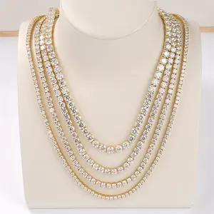 Starsgem Custom Jewelry Round Cut DEF Moissanite 14K Yellow Gold Tennis Necklace