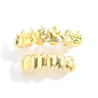 G004 Fire Grillz Brass Flame Gold Tungsten Braces pour la vente chaude, bijoux HIPHOP Hip Hop personnalisés, nouvelle version