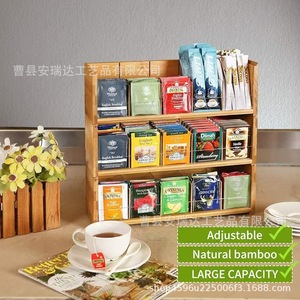 Estante de Almacenamiento para Bolsitas de Té de Bambú de Varias Capas, Organizador de Escritorio de 3 Niveles, Gran Capacidad, Madera Natural - Product Image 1