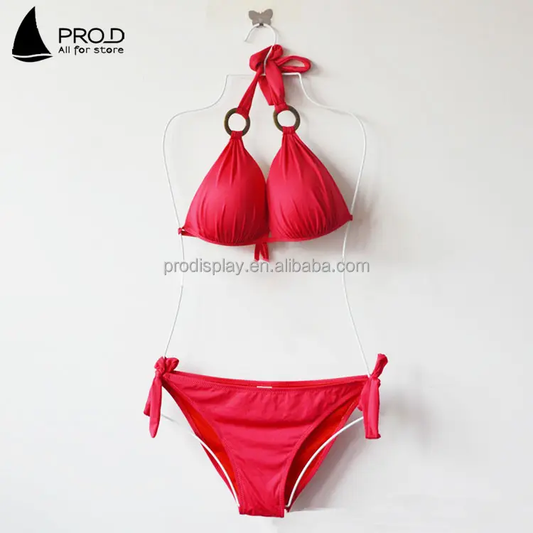 Colgador de metal dorado para bikini, percha de cuerpo para bikini liso personalizado, venta al por mayor