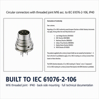 Connecteur circulaire M16 mâle 5 broches SGR50/6 (300V) Prise de châssis Montage sur circuit imprimé Montage côté arrière IEC 61076-2-106 Joint fileté IP40