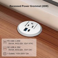 USB-C Schnellladungs-Steckdosenleiste zum Einbau in Schreibtische mit 2m Verlängerungskabel für Zuhause, Büro und Hotel