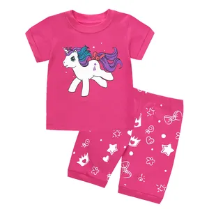 Korean Pink Low Rise Waist Knitted Cotton <strong>Pjs</strong> Size 10 Night Wear Sleepwear Shorts Sets Kids Tales Print <strong>Unicorn</strong> Pajama - Product Image 1