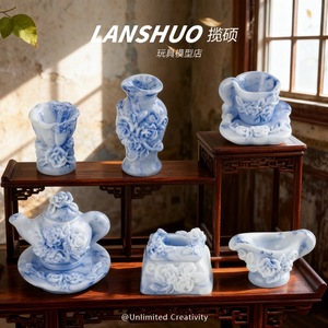 Lanshuo Resin Blue And White Porcelain <b>Tea</b> <b>Set</b> Miniature 3D Model For Home Decor And DIY Crafting - Product Image 3