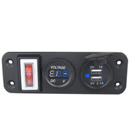 Sakelar Rocker Soket Daya Pengisi Daya Usb Panel Voltmeter Tahan Air dengan Pengisi Daya USB Ganda 12V 24V Voltmeter LED Biru