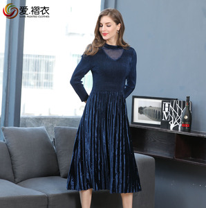 Nouveau Design Tissu de Velours Doré Avec Perles Formelle Manches Bouffantes Robe Dame Grande <span class=keywords><strong>Taille</strong></span> Robe - Product Image 4