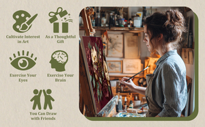 Kit de peinture à l'huile DIY par numéros Songwoo : Coucher de soleil, <span class=keywords><strong>montagne</strong></span> enneigée, lac, cabane, fleurs sauvages – Peinture sur toile personnalisée - Product Image 5