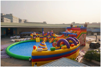 Grand toboggan aquatique gonflable avec piscine ronde, thème arc-en-ciel, aire de jeux aquatique extérieure pour divertissement familial commercial