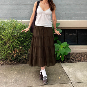 Women's A-Line Chiffon <b>Patchwork</b> <b>Skirt</b> Breathable Pleated Solid Color Mid-Calf Casual High Waist Polyester - Product Image 4