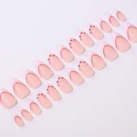 AIERFEI Faux Ongles Brillants Style French Manucure 24 Pièces Courts Amande Rayés à Coller Ongles Artificiels Vente en Gros