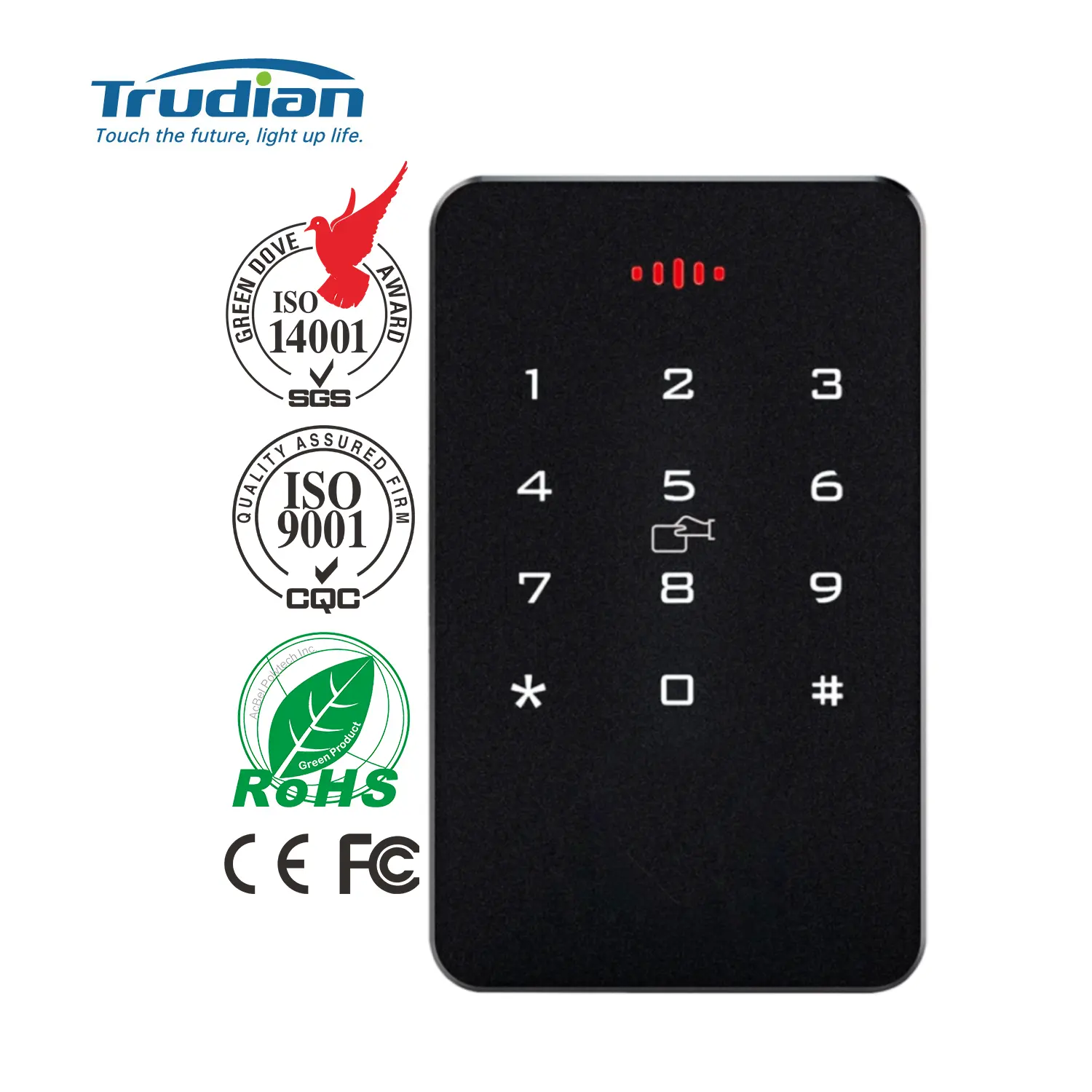 قارئ بطاقات NFC القارئ الحيوي القابل للتثبيت على الحائط Trudian ويمكن التحكم فيه من دون مفاتيح مع إمكانية إدخال كلمة السر