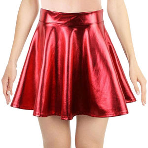 Women's <strong>Latex</strong> Wet Look Metallic Shiny Ladies High Waisted Red <strong>Mini</strong> Skating Stretchy Umbrella Full Flare <strong>Skirts</strong> for Girls - Product Image 2