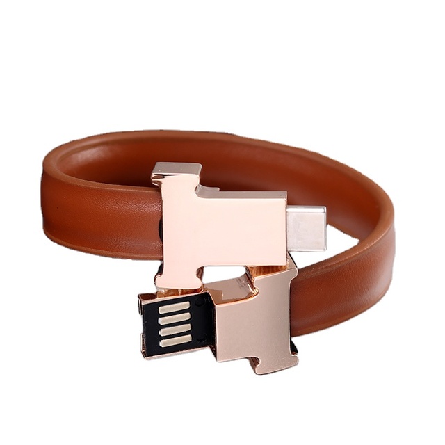 Wrist Micro Usb Type-c Charging Cable Leather Bracelet For Mobile Phone and Ornament