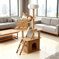 Arbre à chat moderne de luxe écologique de grande taille en forme de capsule spatiale avec plateforme de saut intégrée et jouet pour usage domestique