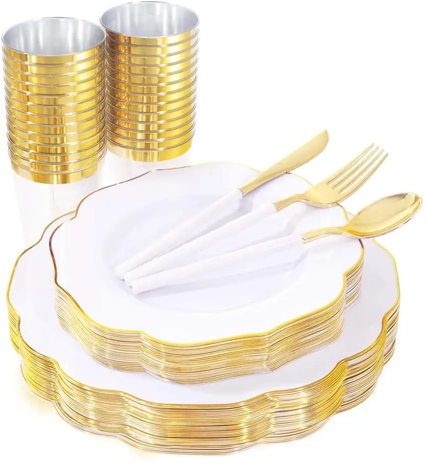 Выигрышная Экологически чистая пластиковая тарелка для свадебной вечеринки, <span class=keywords><strong>100</strong></span>% биоразлагаемые одноразовые пластиковые обеденные тарелки для еды