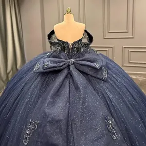 Abito da ballo blu navy per compleanno, ballo di fine anno, festa formale, con perline, per Sweet 16, 18, con cristalli, Vestidos De 15, 14 Anos, Abito Quinceañera MQ799 - Product Image 2