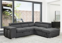 Sofá Seccional con Reposacabezas Ajustable, Sofá Cama Seccional Extensible con Otomana de Almacenamiento y 2 Taburetes, Gris Carbón