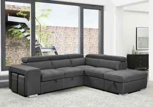 أريكة قطاعية مع مسند رأس قابل للتعديل، أريكة قابلة للتحويل إلى سرير مع مساحة تخزين ومقعدين، لون رمادي فحمي - Product Image 4